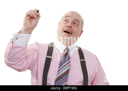 a middle aged man facing the camera writing on something Stock Photo