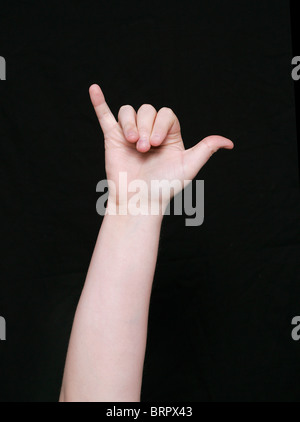 the letter y in sign language on a black background Stock Photo