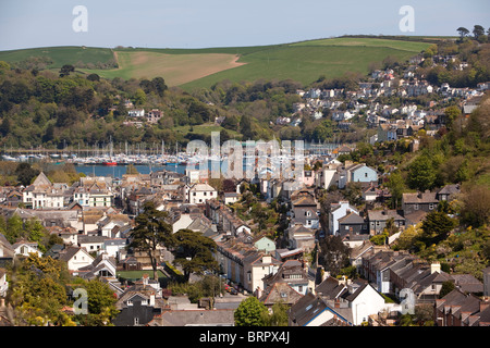 UK, England, Devon, Dartmouth, elevated view of town and River Dart Stock Photo