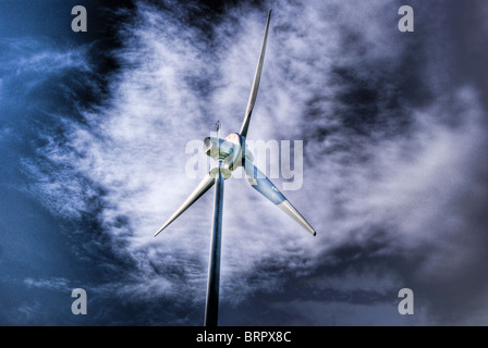 Wind Turbine at Nympsfield Nr Stroud in Gloucestershire taken against a dramatic sky Stock Photo