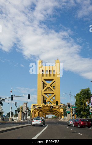 A photo of the tower bridge from inside a vehicle while driving across Stock Photo