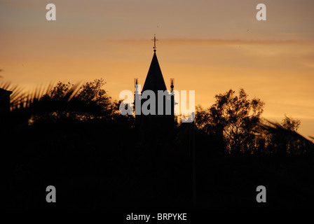 Church (Iglesia de Santa Ana) in the Triana district at sunset, Seville, Seville Province, Andalucia, Spain, Western Europe. Stock Photo