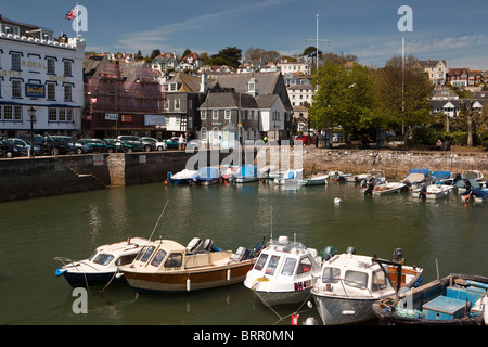 UK, England, Devon, Dartmouth, The Quay, Royal Castle Hotel overlooking the Boat Float Stock Photo