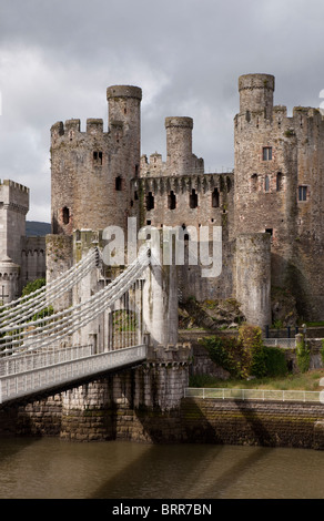 UK, Wales, Gwynedd, Conway Castle, with Telford’s bridge Stock Photo