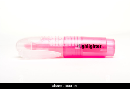 Close up of shocking neon pink highlighter isolated on white. Stock Photo