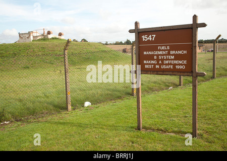 Fuel storage sign Former USAF RAF Bentwaters base, Suffolk, England Stock Photo