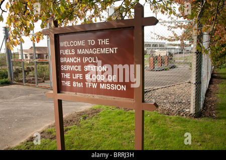 Fuel gas station sign Former USAF RAF Bentwaters base, Suffolk, England Stock Photo