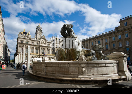 Horse fountain, Hotel de Ville, town hall, Lyon, France Stock Photo