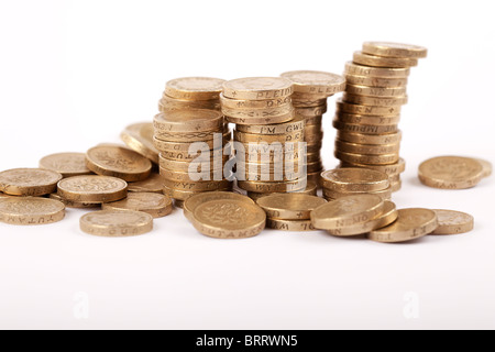A stack of English one pound coins Stock Photo