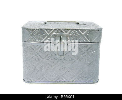 a closed silver steel box over white Stock Photo