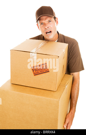 Angry frustrated delivery man in his van Stock Photo - Alamy