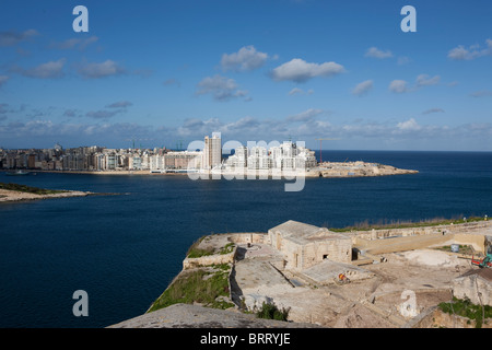 View of Marsamxett Harbour and Sliema Beach from Valletta, Sliema Creek, Valletta, Malta, Europe Stock Photo