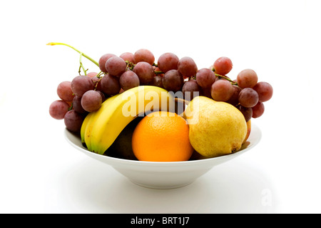 Bowl of fruit on a white background Stock Photo