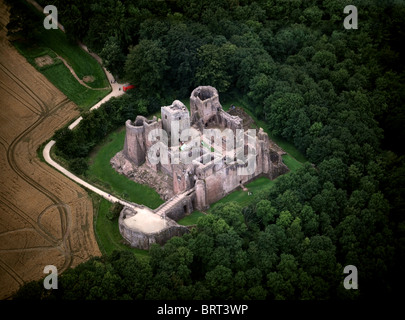 Aerial view of Goodrich Castle by the River Wye in Herefordshire UK