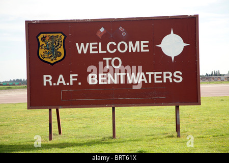 Welcome to RAF Bentwaters sign, Former USAF RAF Bentwaters base, Suffolk, England Stock Photo