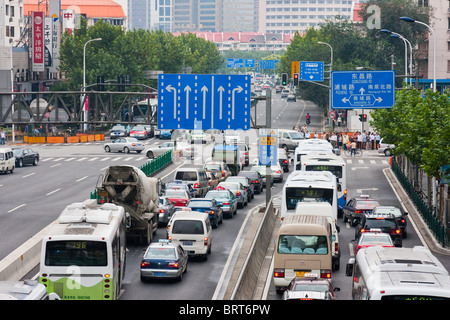 Traffic jam in Pudong, Shanghai China Stock Photo