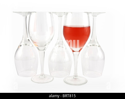 Five wine glasses on white Stock Photo