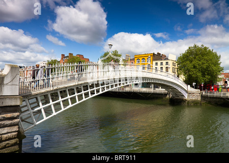 Dublin landmark - Ha'penny bridge on Liffey River Stock Photo