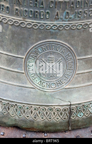 bells bell papal foundry factory industry art work artwork bronze inscriptions Marinelli Agnone Molise Italy Europe church churc Stock Photo
