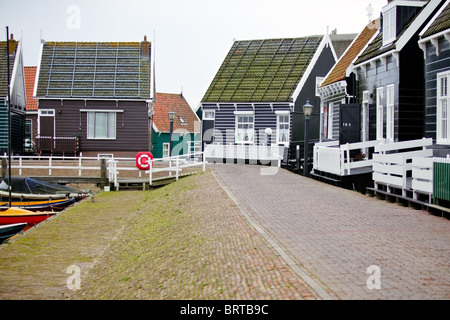 wooden houses in traditional style at Marken. horizontal shot Stock Photo