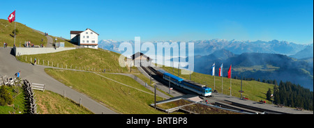 Panorama from the Rigi Kulm looking southeast over canton Schwyz, Switzerland CH Stock Photo