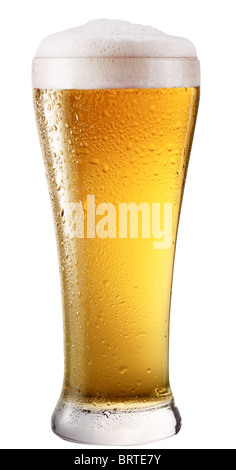 Frosty glass of light beer isolated on a white background. Stock Photo