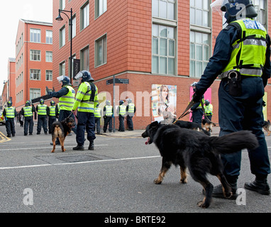 Police Dog Unit stand guard as The English Defence League demonstrate ...