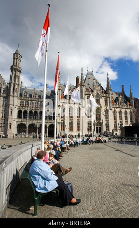 Tourists in Grand Place, Bruges, Belgium, Europe Stock Photo