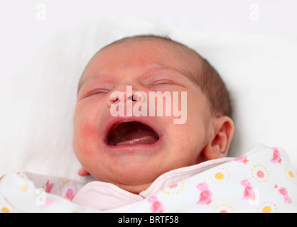 Portrait of a newborn baby girl crying Stock Photo