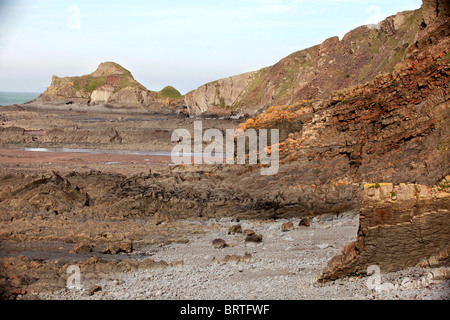 GV of the rugged coastline near Hartland, Devon. Stock Photo