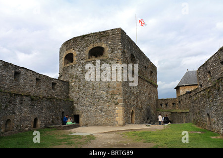 Bouillon castle sits above the town, in a sharp bend of the river Semois in the Walloon region of  Belgium. Stock Photo