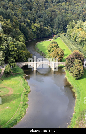 Bridge over river Semois, below the castle in the town of Bouillon in the Walloon region of  Belgium. Stock Photo