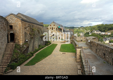 Bouillon castle sits above the town, in a sharp bend of the river Semois in the Walloon region of  Belgium. Stock Photo