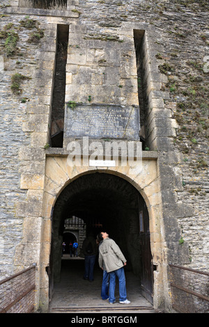 Bouillon castle sits above the town, in a sharp bend of the river Semois in the Walloon region of  Belgium. Stock Photo