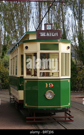 Narrow gauge miniature tram on the Seaton to Colyton Tramway Seaton Station East Devon UK Stock Photo