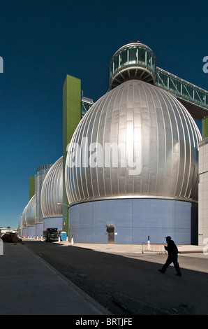 Digester Egg at the Newtown Creek Wastewater Treatment Plant in Brooklyn, NY Stock Photo