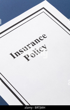 Document of Insurance Policy, Life; Health, car, travel, for background Stock Photo