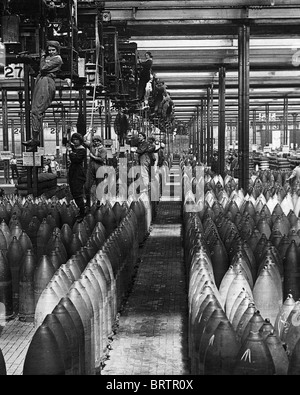 BRITISH MUNITIONS FACTORY with women workers during WW!. Stock Photo