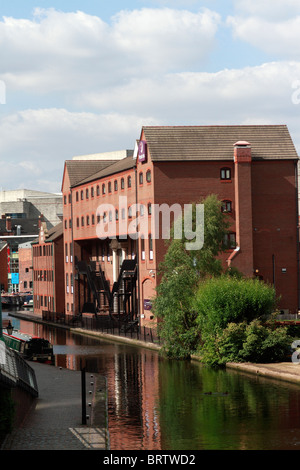 Refurbished Waterways buildings - warehouses etc alongside the Birmingham Canal main Line waterway Stock Photo