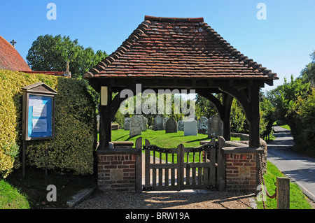 Tiled lychgate to St Nicholas church, West Itchenor, West Sussex. Stock Photo