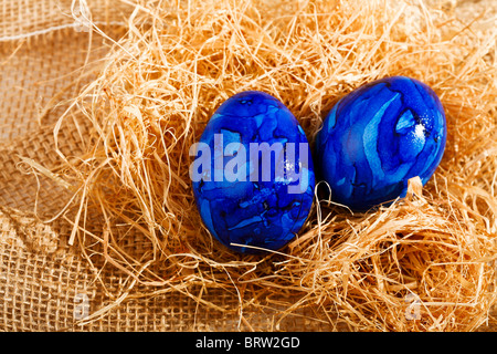 Easter eggs on straw Stock Photo