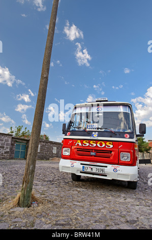 A colorful minibus in the village of Assos, Turkey. Stock Photo