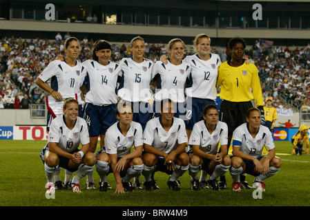 The USA starting eleven lines up prior to a 2003 Women's World Cup soccer match against Nigeria (see description for details). Stock Photo