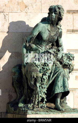 Szép Ilonka with a doe - Detail of the Matthias Fountain Stock Photo
