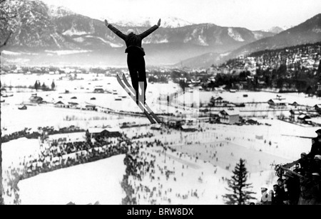 Ski jumper, historic photgraph, around 1937 Stock Photo