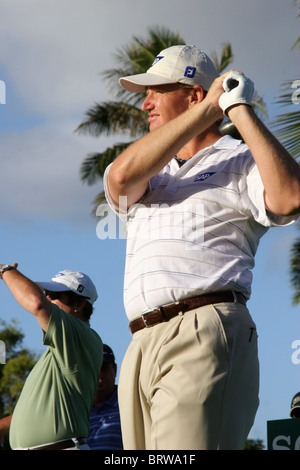 South Africa's Ernie Els looks down the fairway during a practice round prior to The 2005 Sony Open In Hawaii. Stock Photo