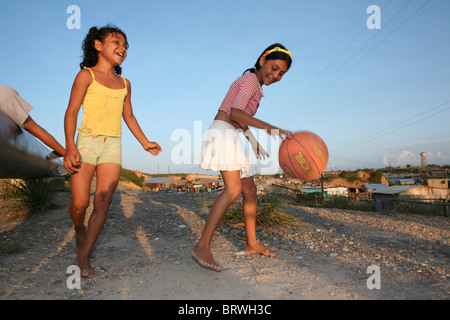 kids playing in a slum in Colombia Stock Photo