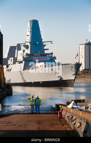 A newly launched warship from the BAE Govan shipyard, Glasgow Stock Photo