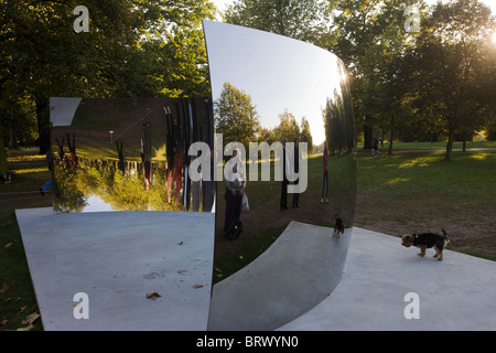 Artist Anish Kapoor's artwork called the C-Curve, part of his Turning the World Upside Down show at the Serpentine Gallery. Stock Photo