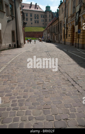 Street leading to The Royal Caste at Wavel, Krakow Stock Photo